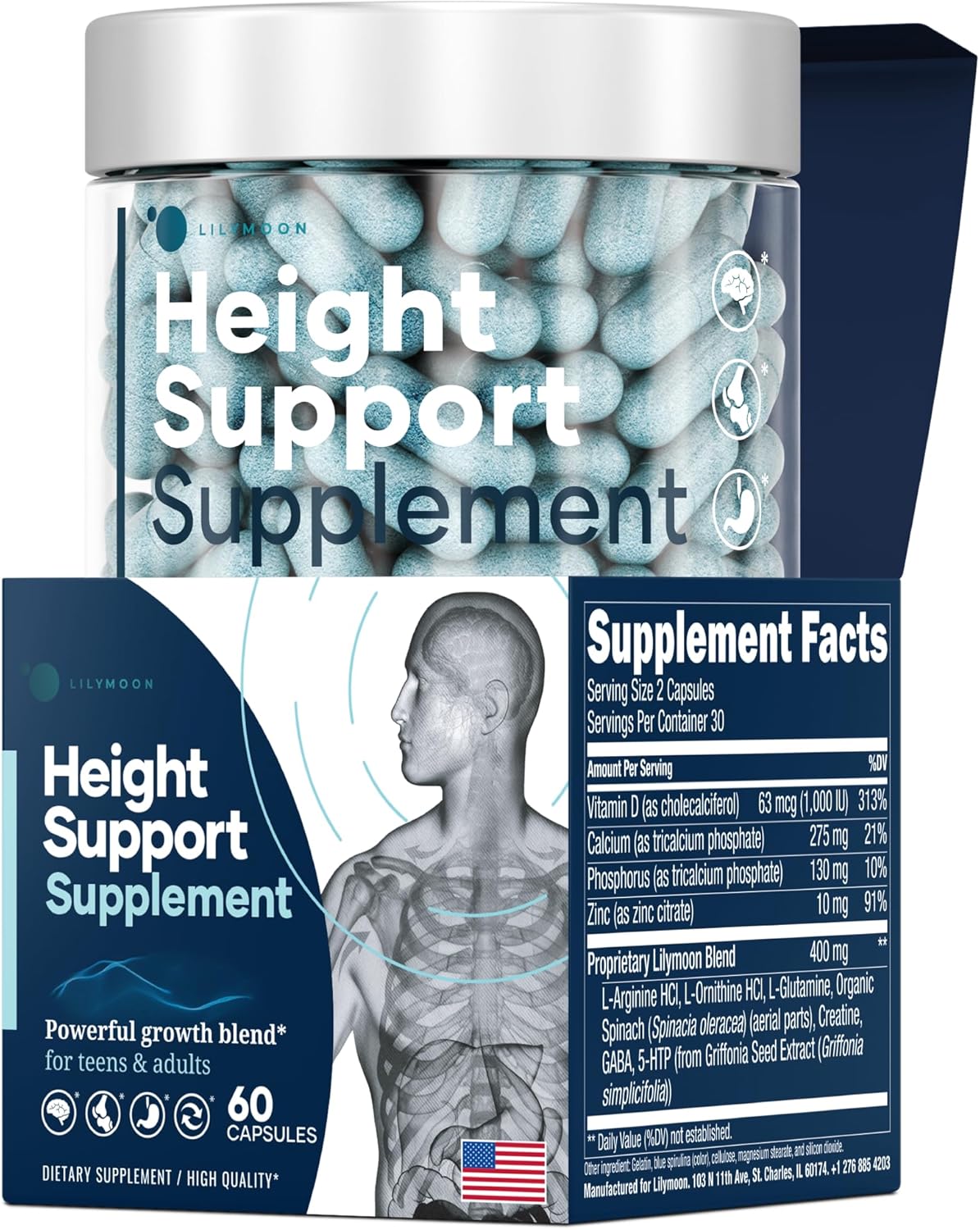Height & Bone Support Supplement for Kids & Teens - 60 Caps