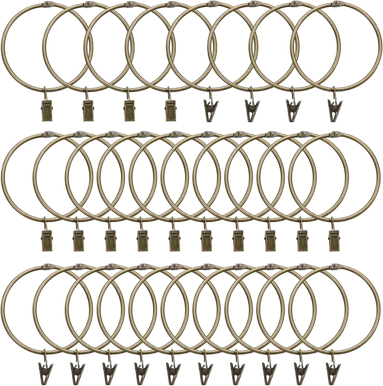 Set of 28 Rustproof Curtain Rings with Clips - Vintage Bronze Finish