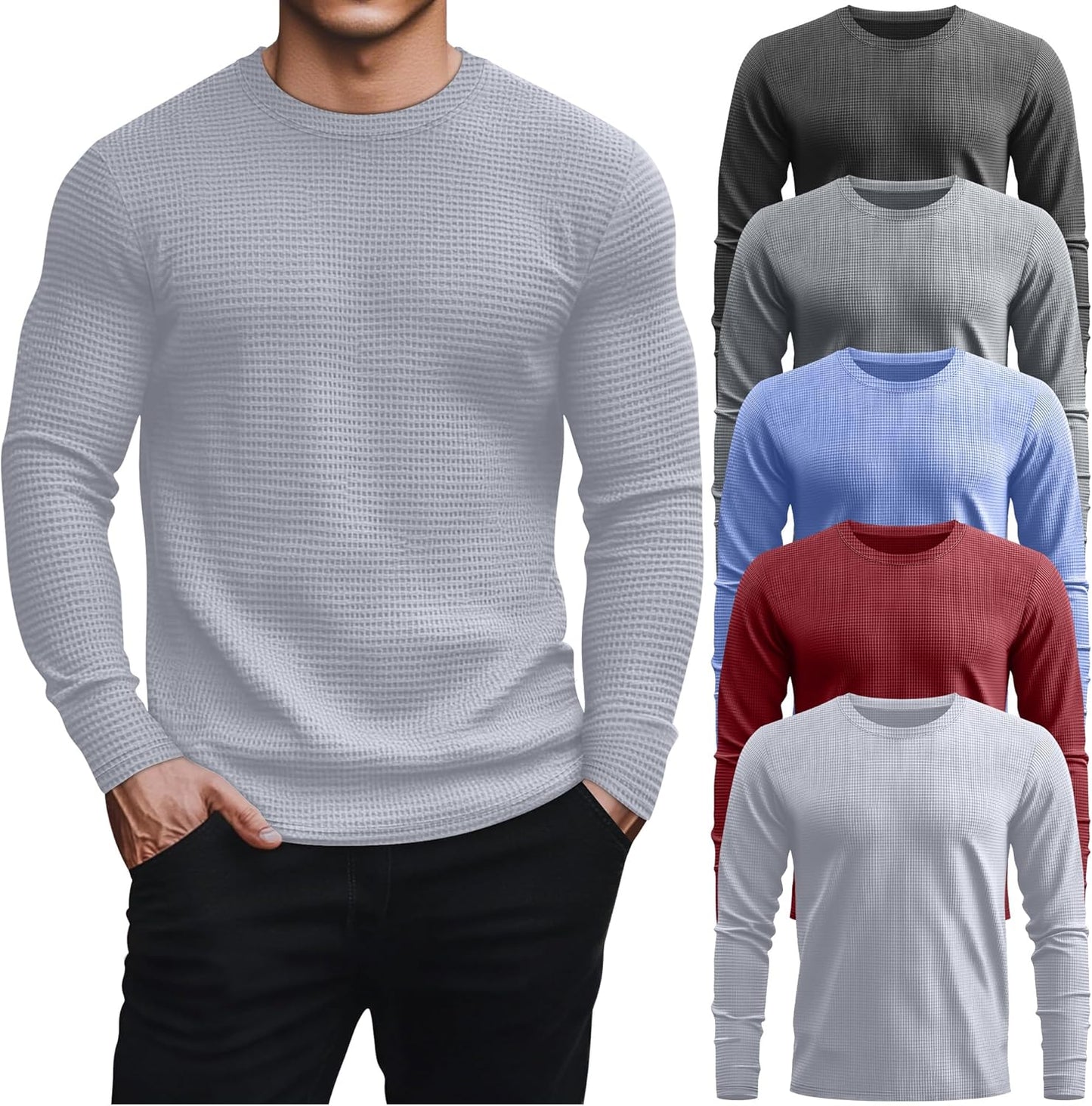 5 Pack Thermal Waffle Shirts for Men - Comfortable Casual Wear