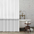 Tassel Fabric Shower Curtain 72 x 96 in - Extra Long Gray Striped