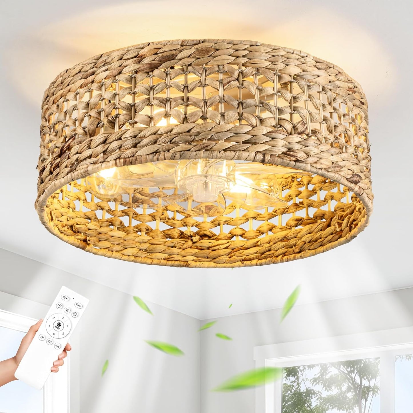 Handwoven Boho Ceiling Fan with Light for Stylish Homes