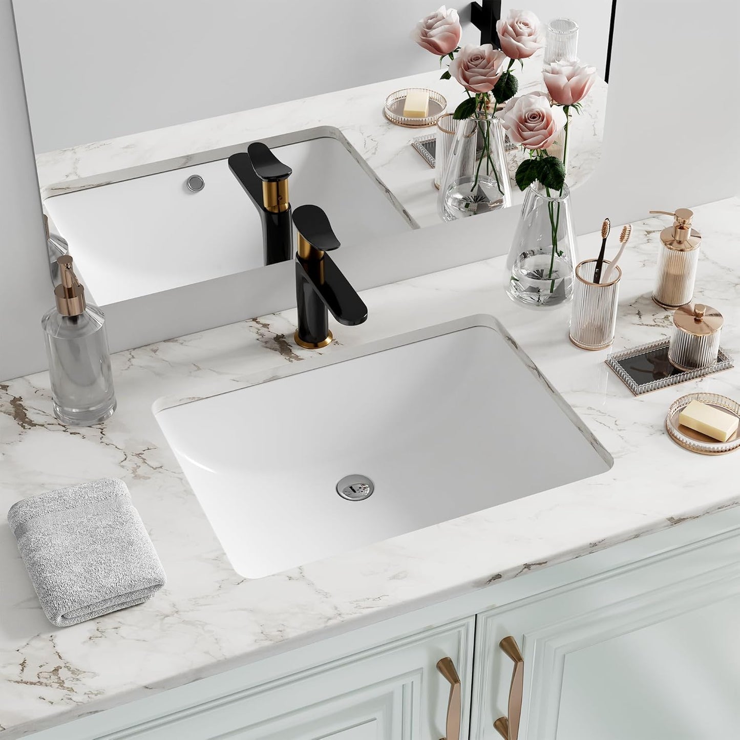 Undermount Bathroom Sink Rectangle - Hugsleek White Porcelain