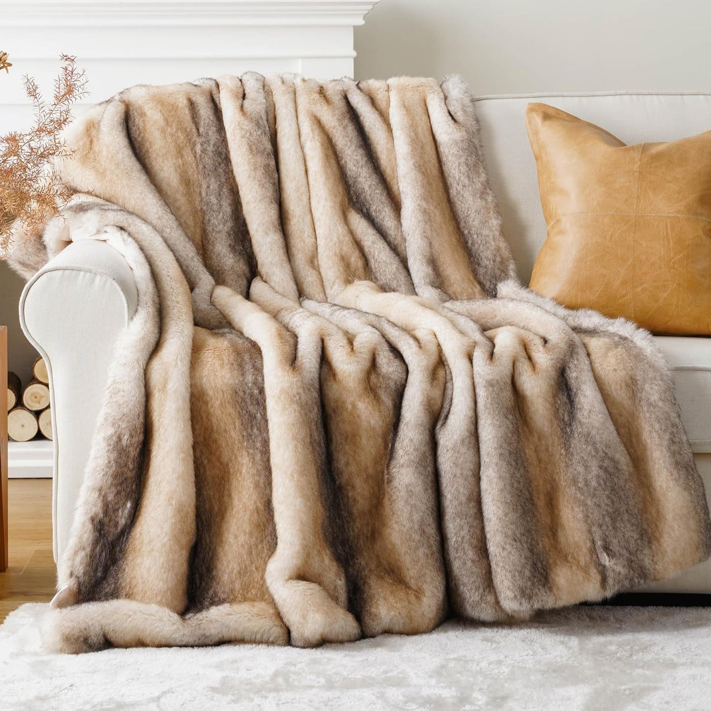 Luxury Faux Fur Throw Blanket for Couch, Sofa, and Bed