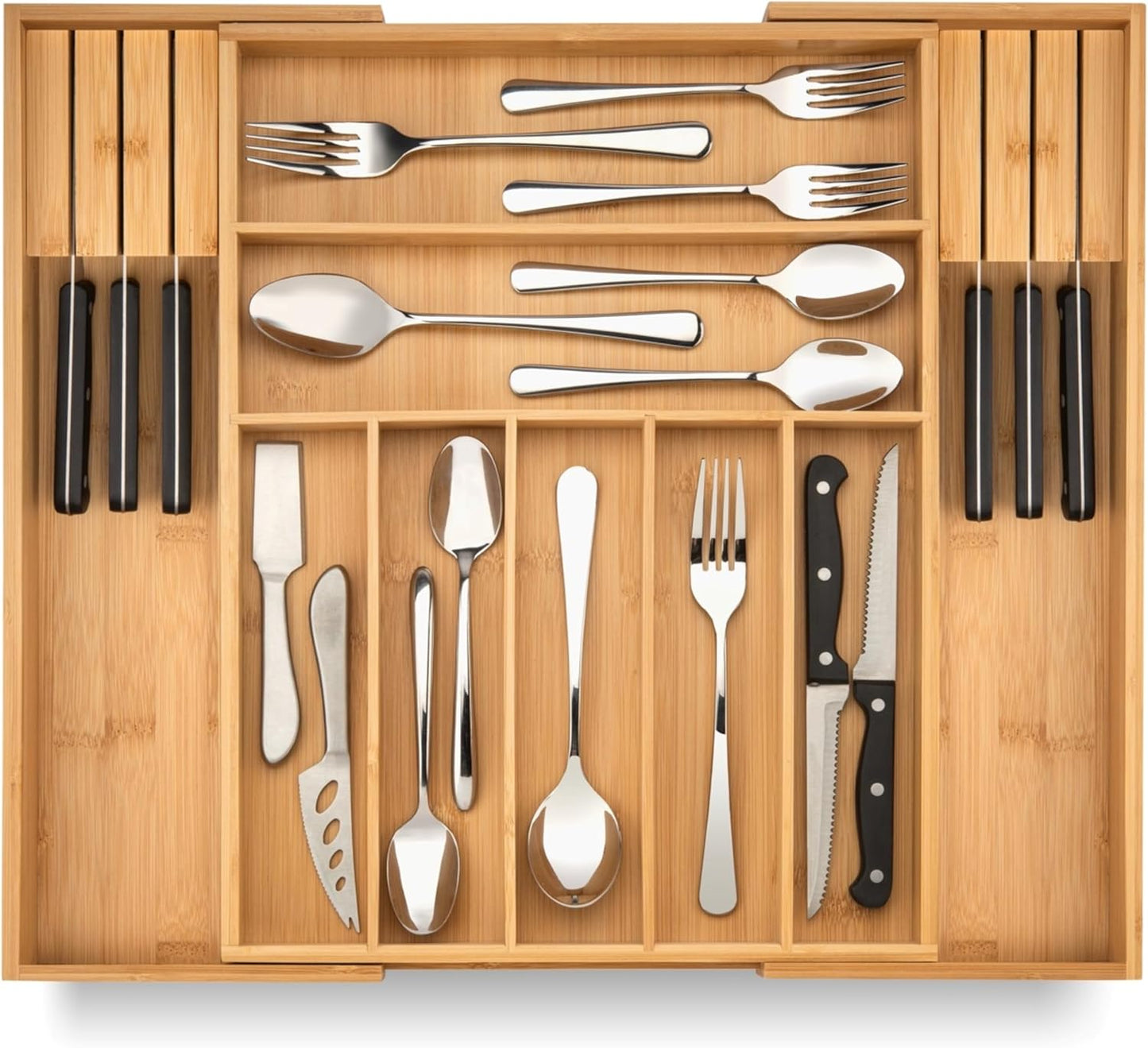 Bamboo Drawer Organizer with Knife Blocks - Premium Kitchen Tool
