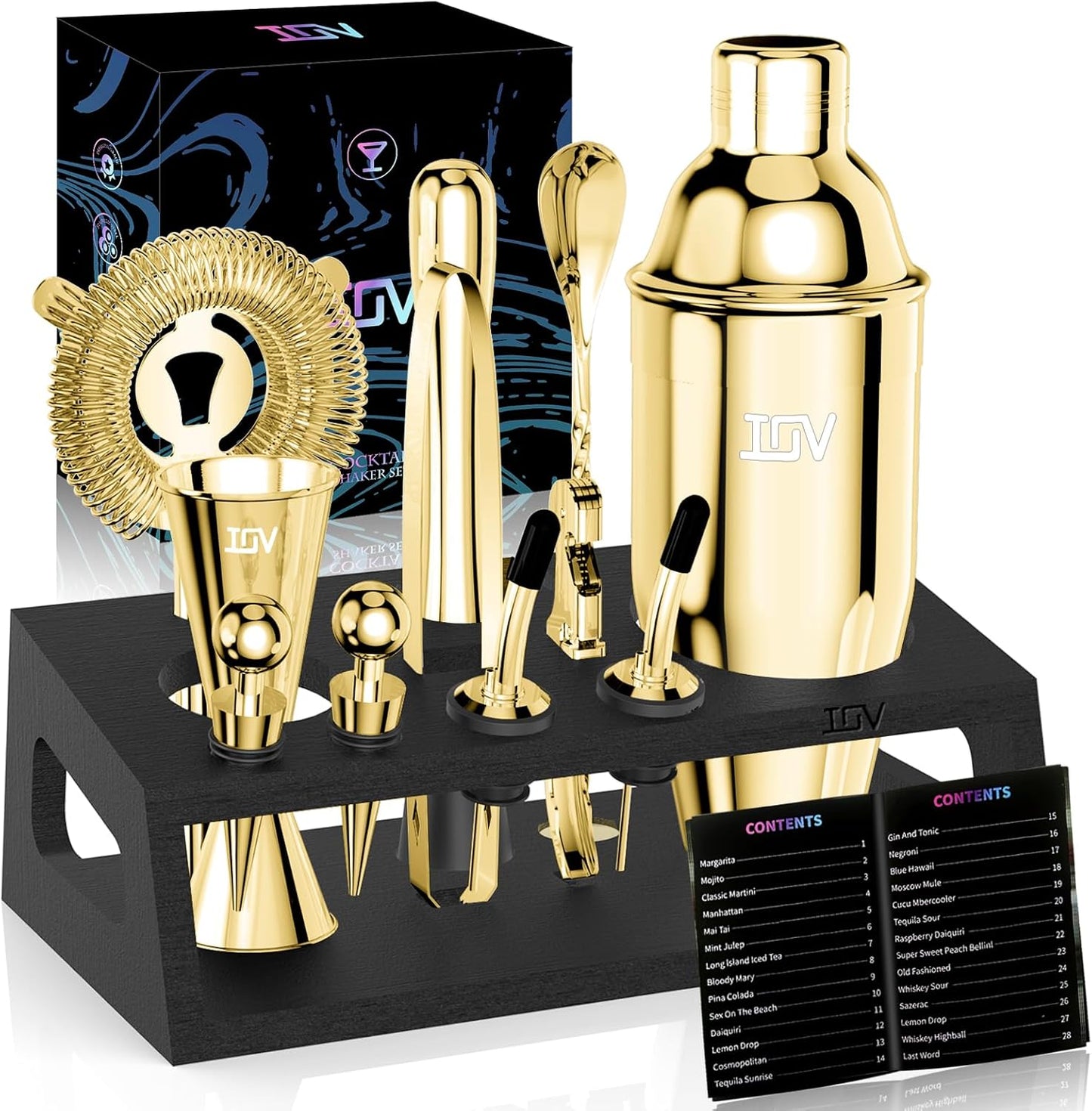 Ultimate 12-Piece Martini Shaker Set | Complete Bar Tools | Fun Golden Gift
