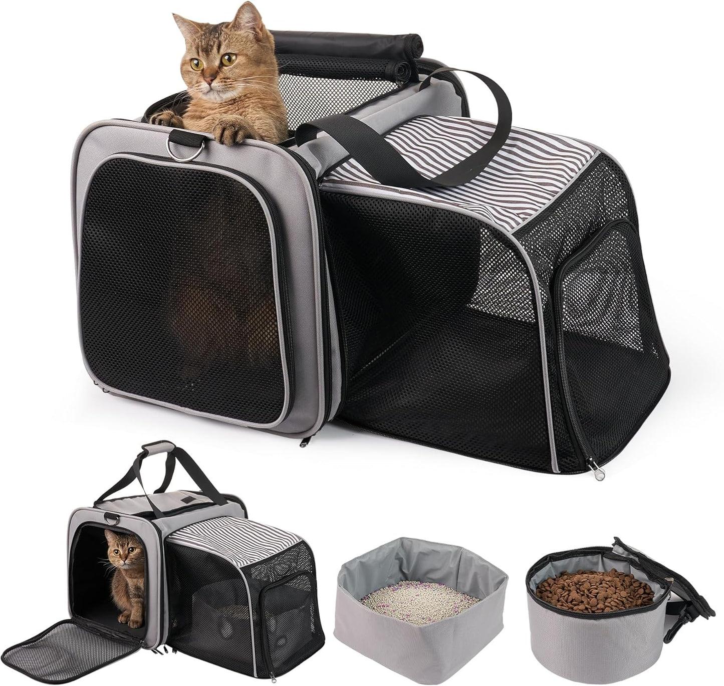 Expandable Cat Carrier with Litter Box for Travel Comfort