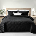 Queen Size Black Grid Quilt Set 3-Piece - Lightweight All-Season
