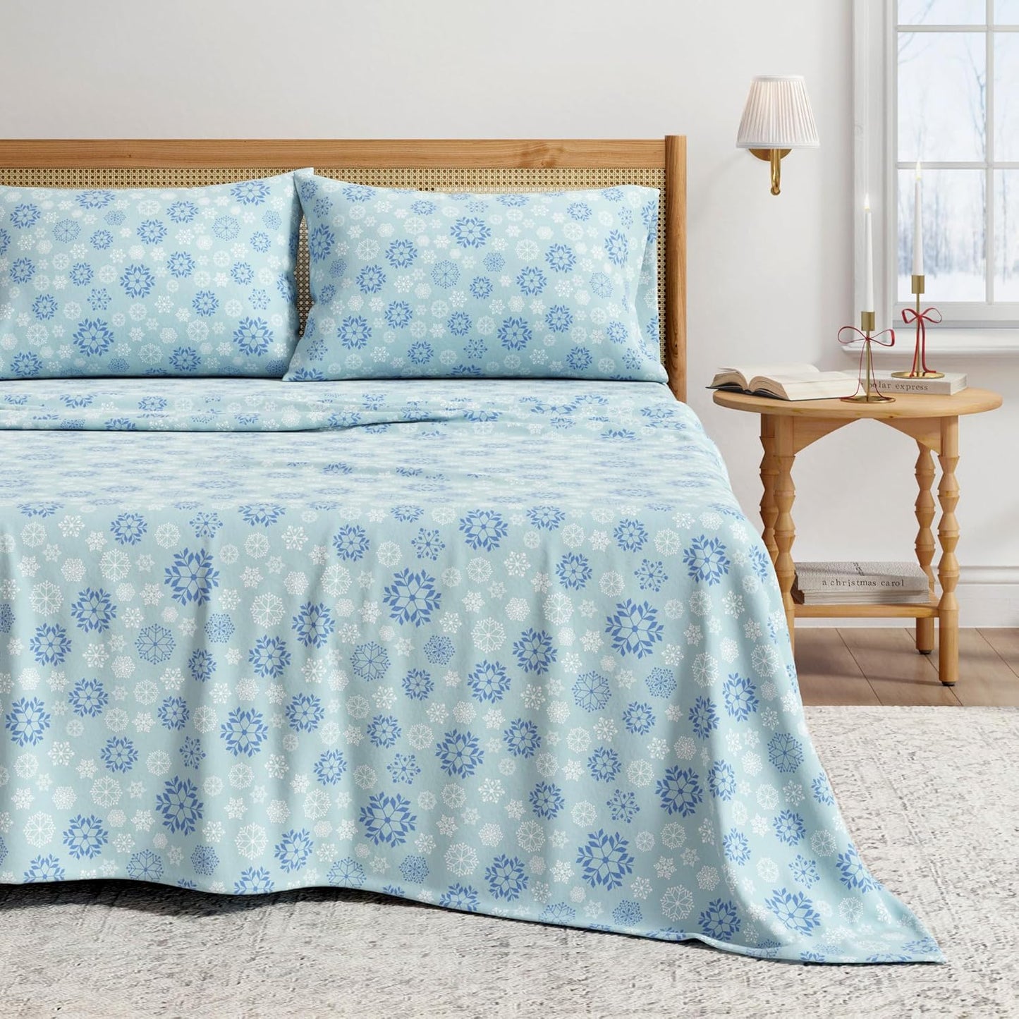 Cozy Christmas Flannel Sheet Set Queen Size - Soft Turkish Cotton