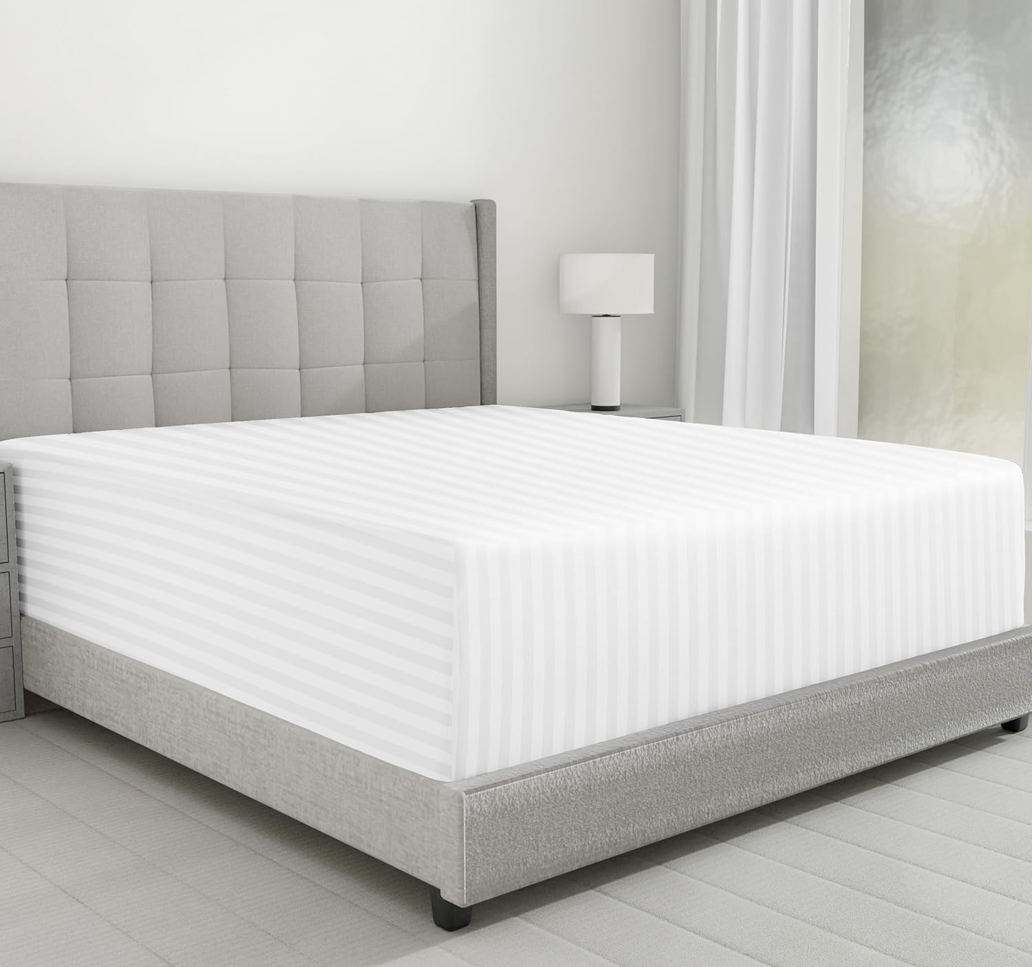 Luxury Cotton Sateen Damask Stripe Queen Fitted Sheet Only