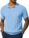 PJ PAUL JONES Mens V-Neck Polo Shirt - Lightweight Textured Knit