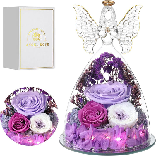 Preserved Flowers in Glass Angel - Forever Roses Gift for Mom
