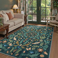 Insect Botanical Washable 5x7 Area Rug - Soft Non Slip Dark Green