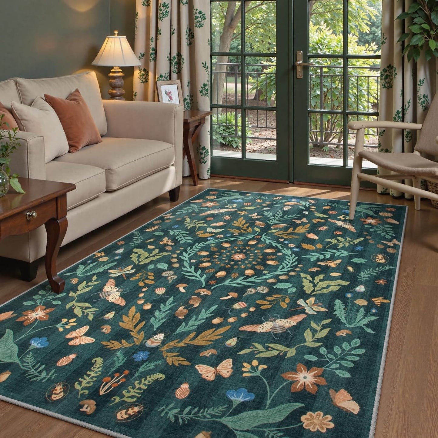 Lahome Insect Botanical Washable 5x7 Area Rug for Cozy Spaces