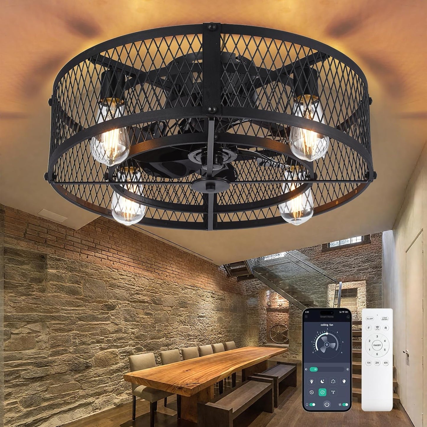 Depuley Flush Mount Ceiling Fan with Lights and Remote Control