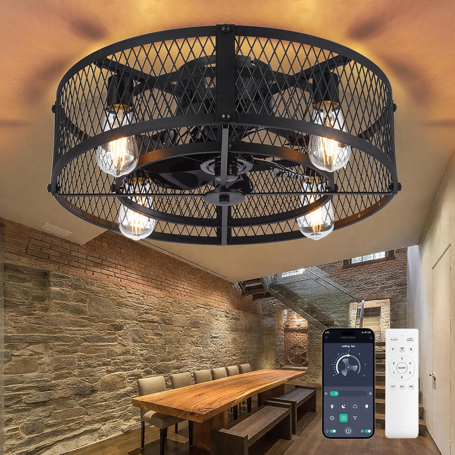 Depuley Flush Mount Ceiling Fan with Lights and Remote Control