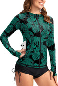 SANTINY Women's Rash Guard Zipper Pockets UPF50+ Swim Top