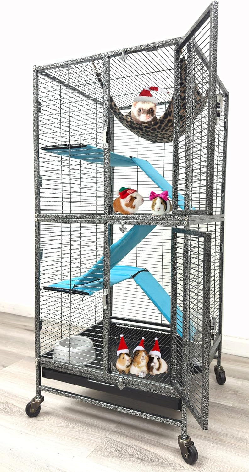 Deluxe Two Story Double Unit Small Animal Rolling Home Cage