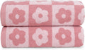 Luxury Bath Towels Set of 2, Checkered Floral Design for Women