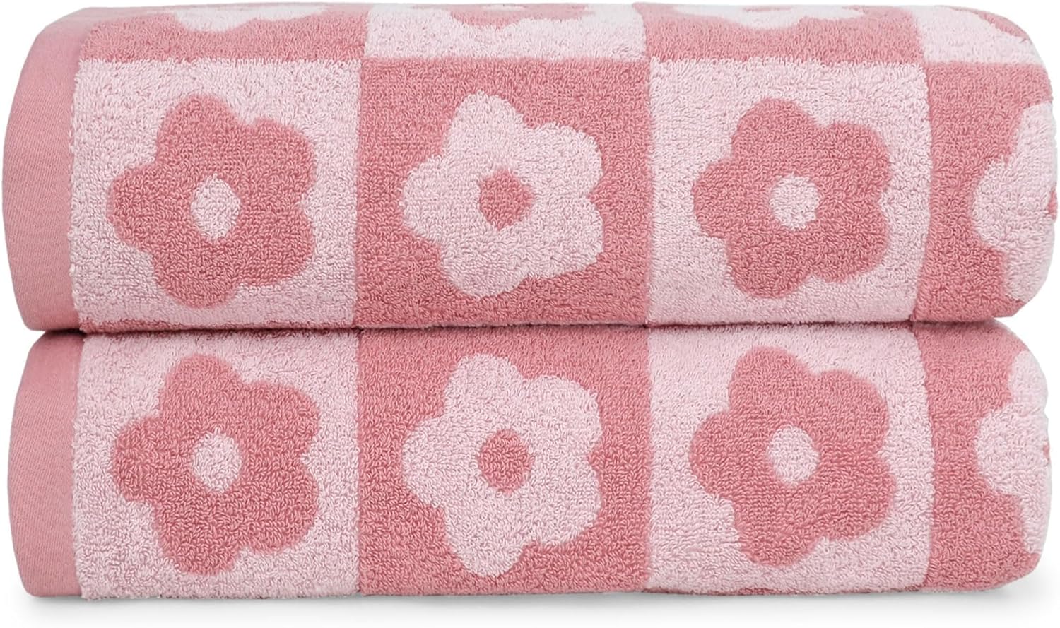 Luxury Bath Towels Set of 2, Checkered Floral Design for Women