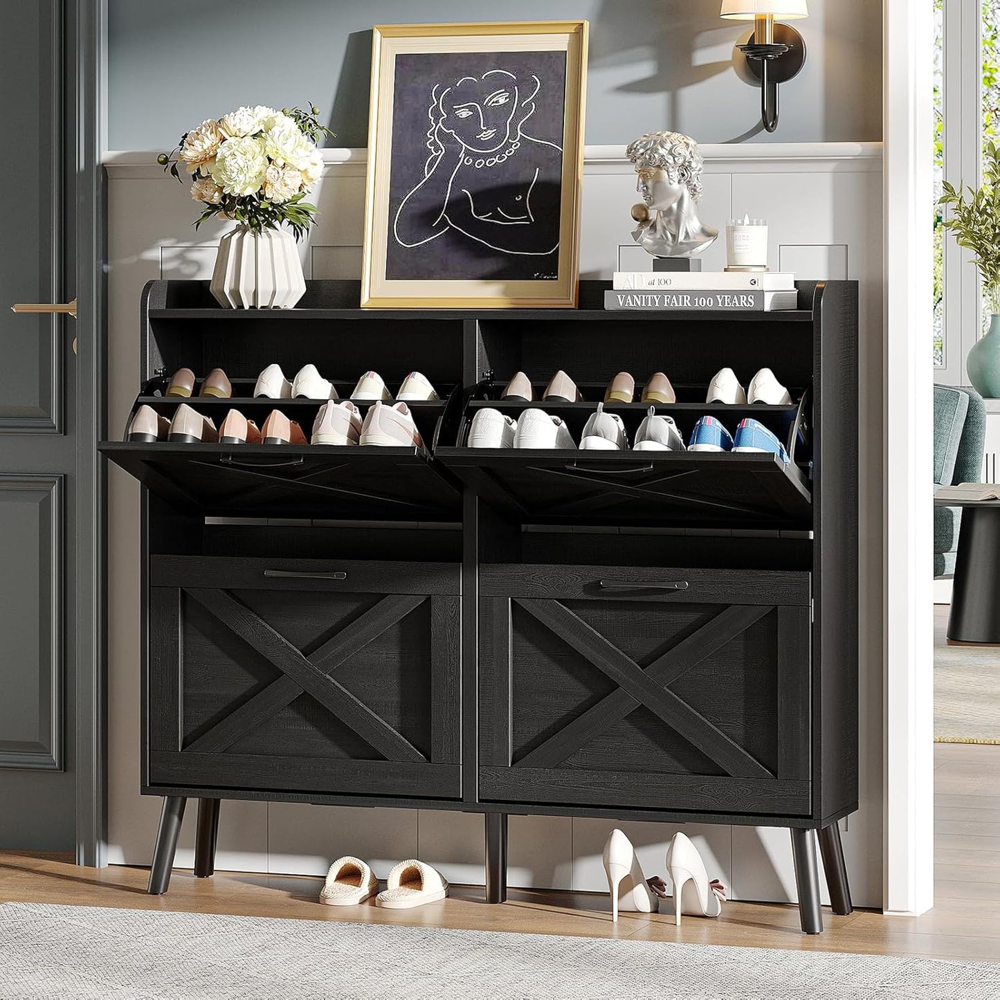 Maupvit Large Shoe Storage Cabinet with 4 Flip Drawers for Entryway