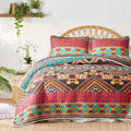 Colorful Bohemian Quilt Set Full Queen Size - Lightweight Summer Quilt