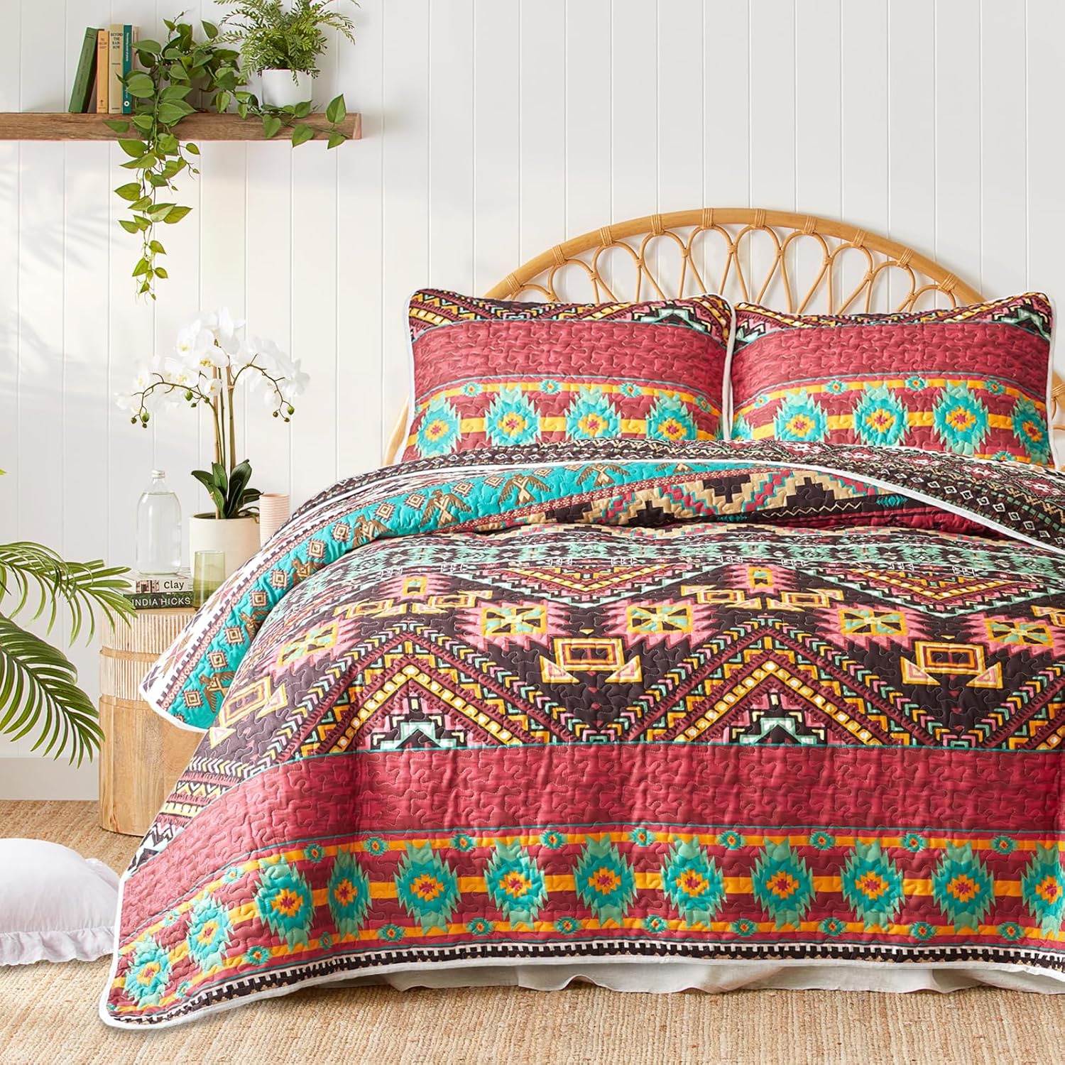 Colorful Bohemian Quilt Set for Full Queen Size Bedding