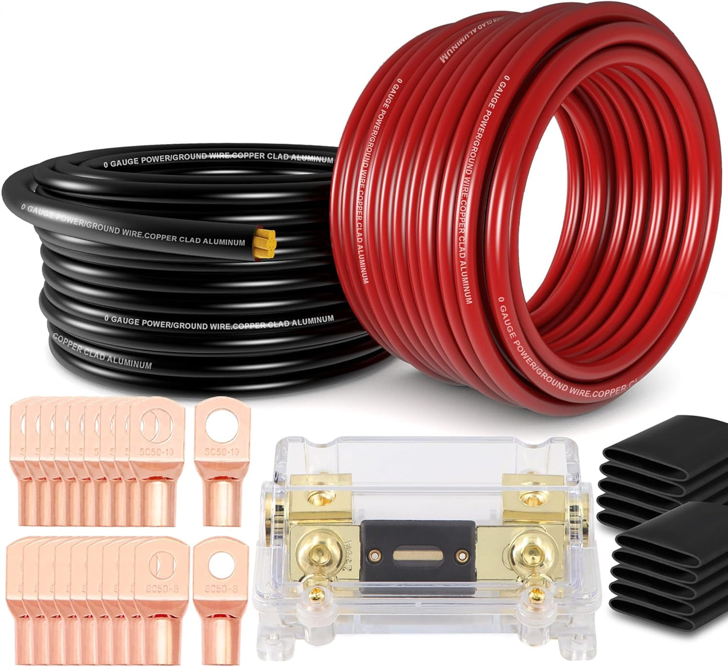1/0 Gauge Wire Set with ANL Fuse Holder and Connectors