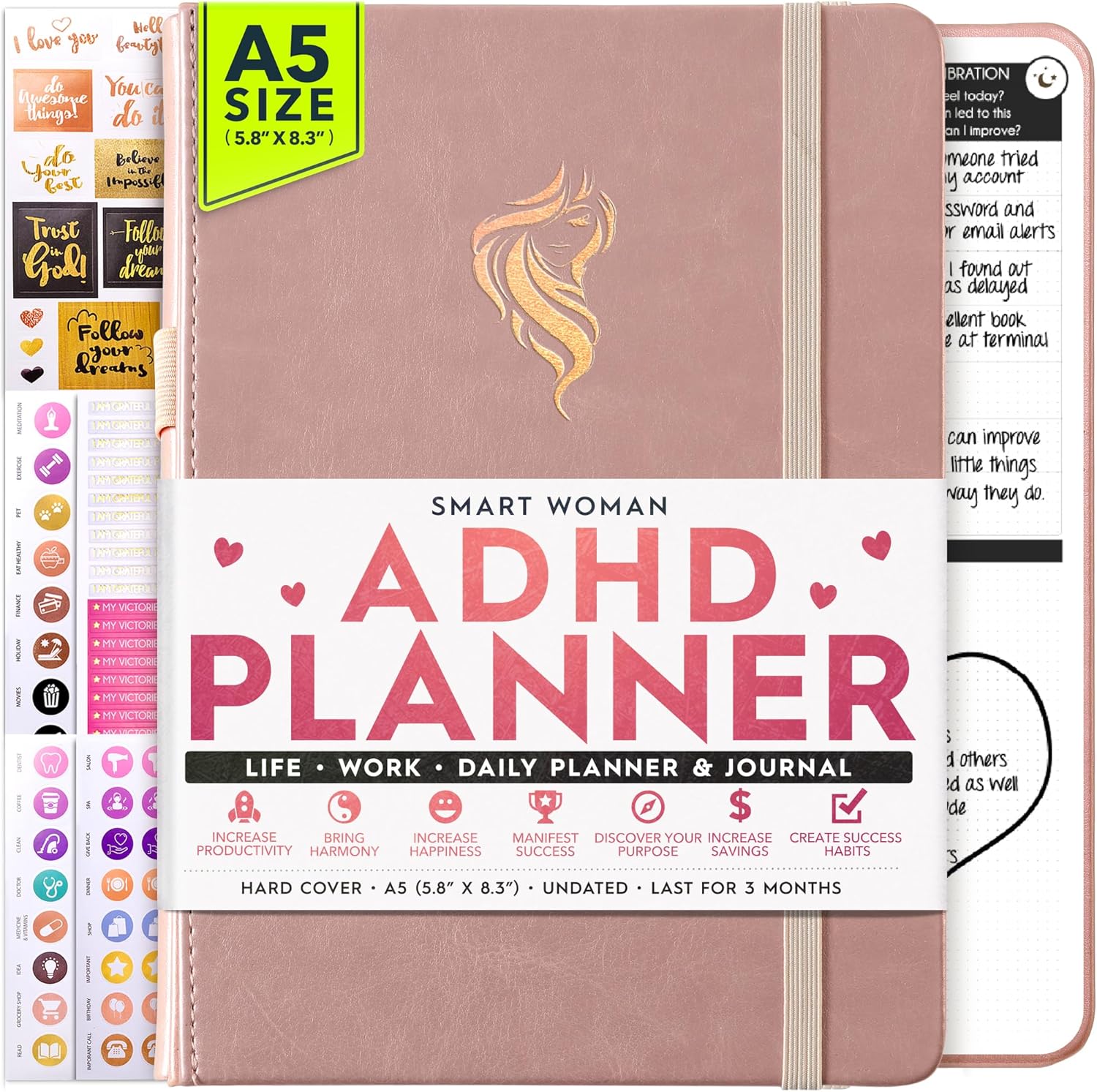 Self Care Journal & ADHD Planner for Adults - 90 Days to Happiness