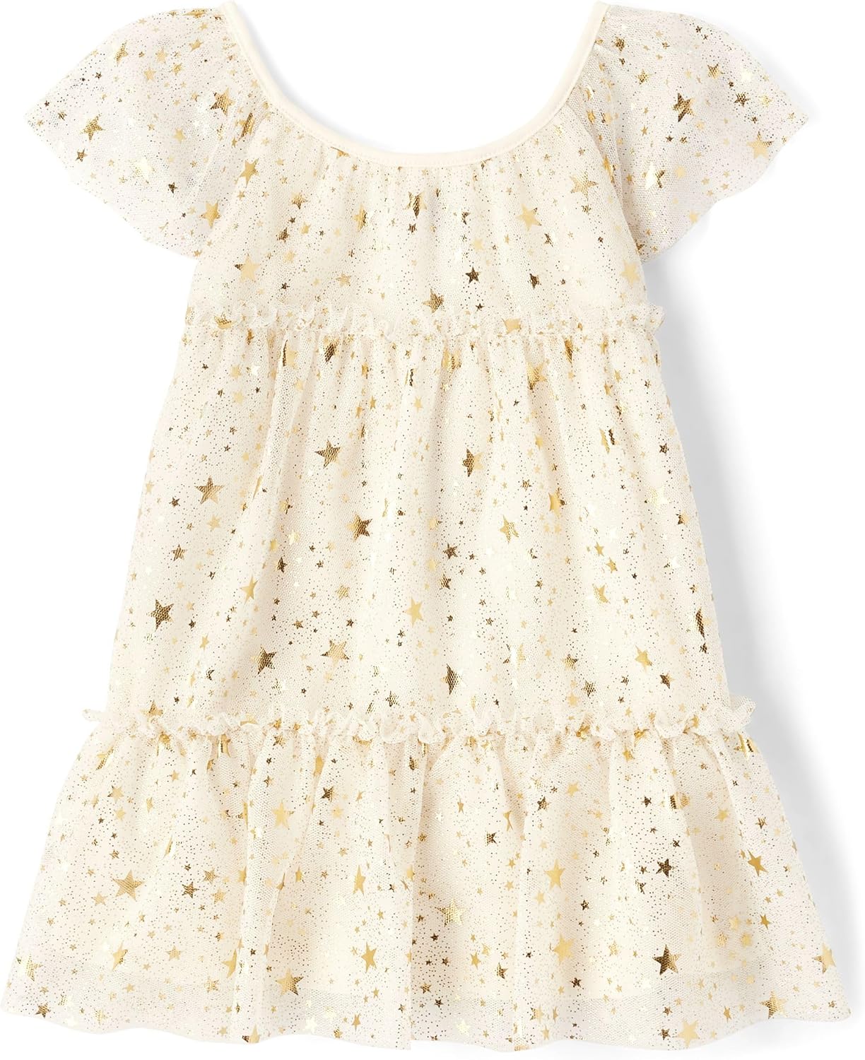 Toddler Short Sleeve Dressy Dress with Foil Star Print Design