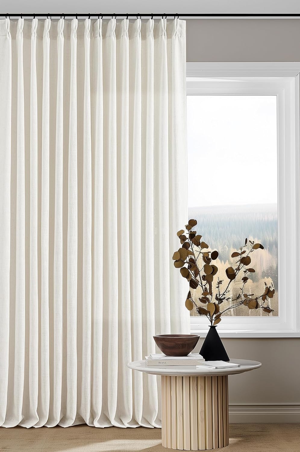 Extra Long Pinch Pleated 132 Inch Linen Curtains for High Ceilings