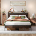 Full Bed Frame with Headboard - Sturdy Dark Wood Full Bed Frame