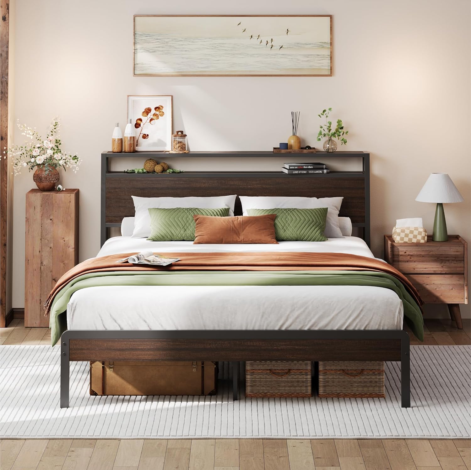 LIKIMIO Full Bed Frame with Headboard for Comfortable Sleep