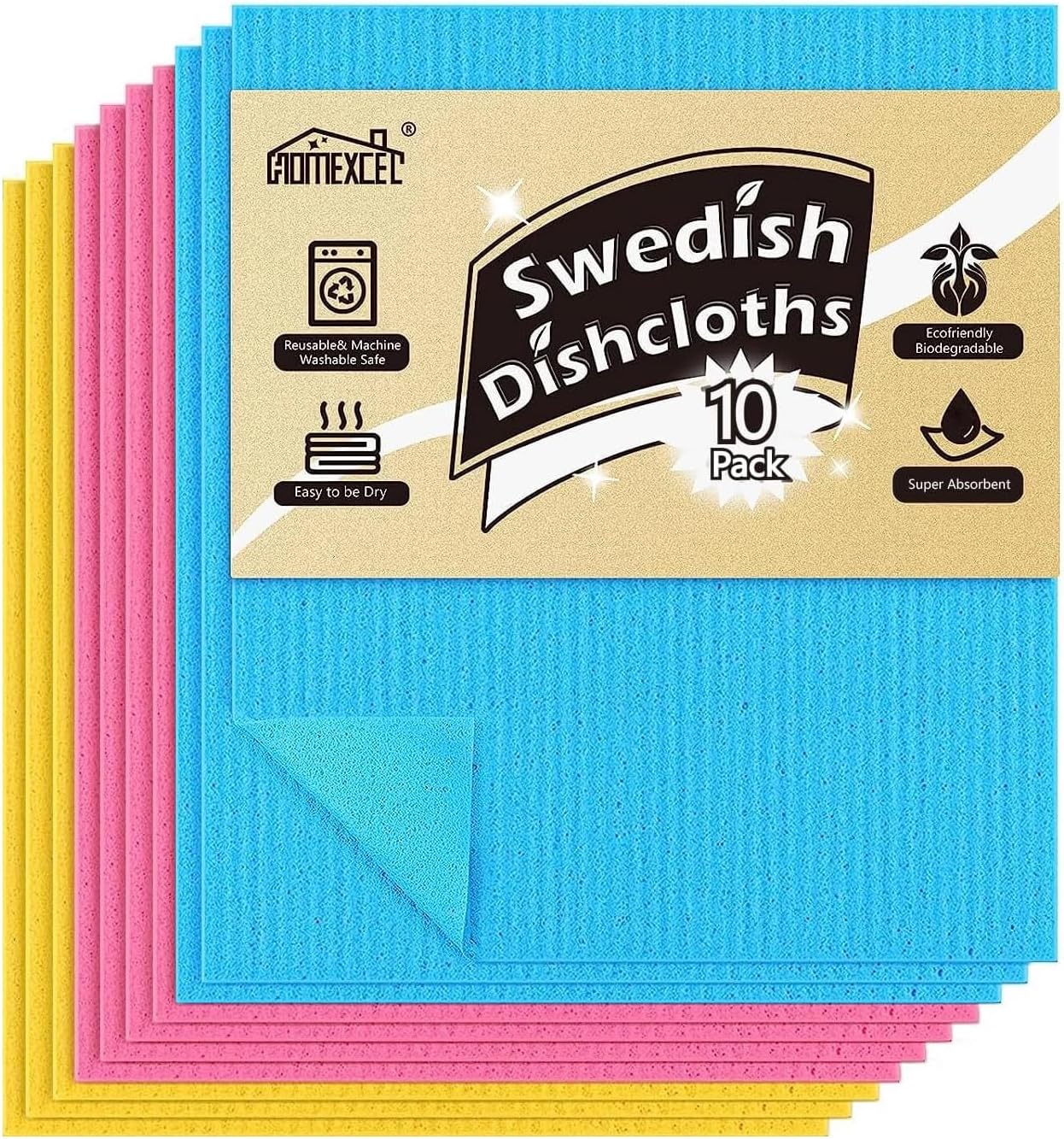 Reusable Swedish Dishcloths 10 Pack - Absorbent & Eco-Friendly