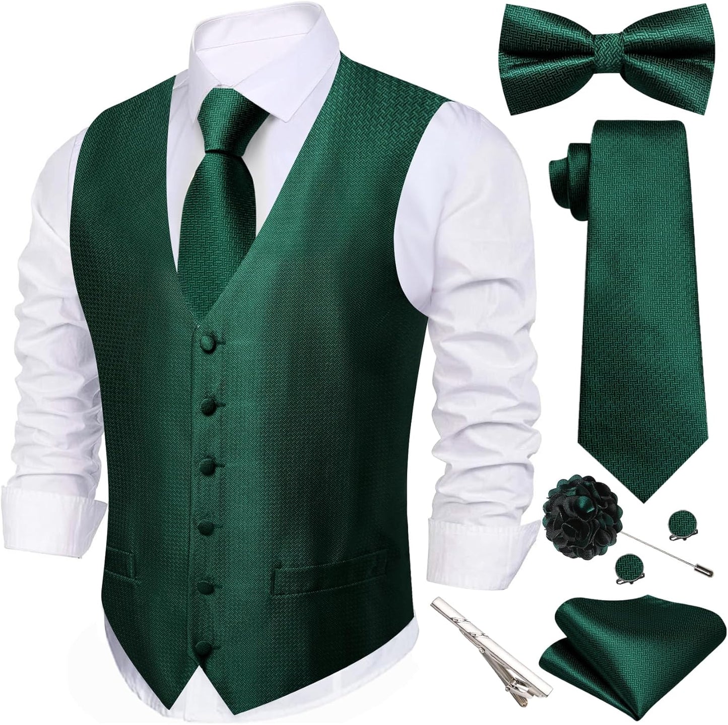 Barry.Wang Men's Suit Vest Tie Bowtie Set for Weddings & Parties