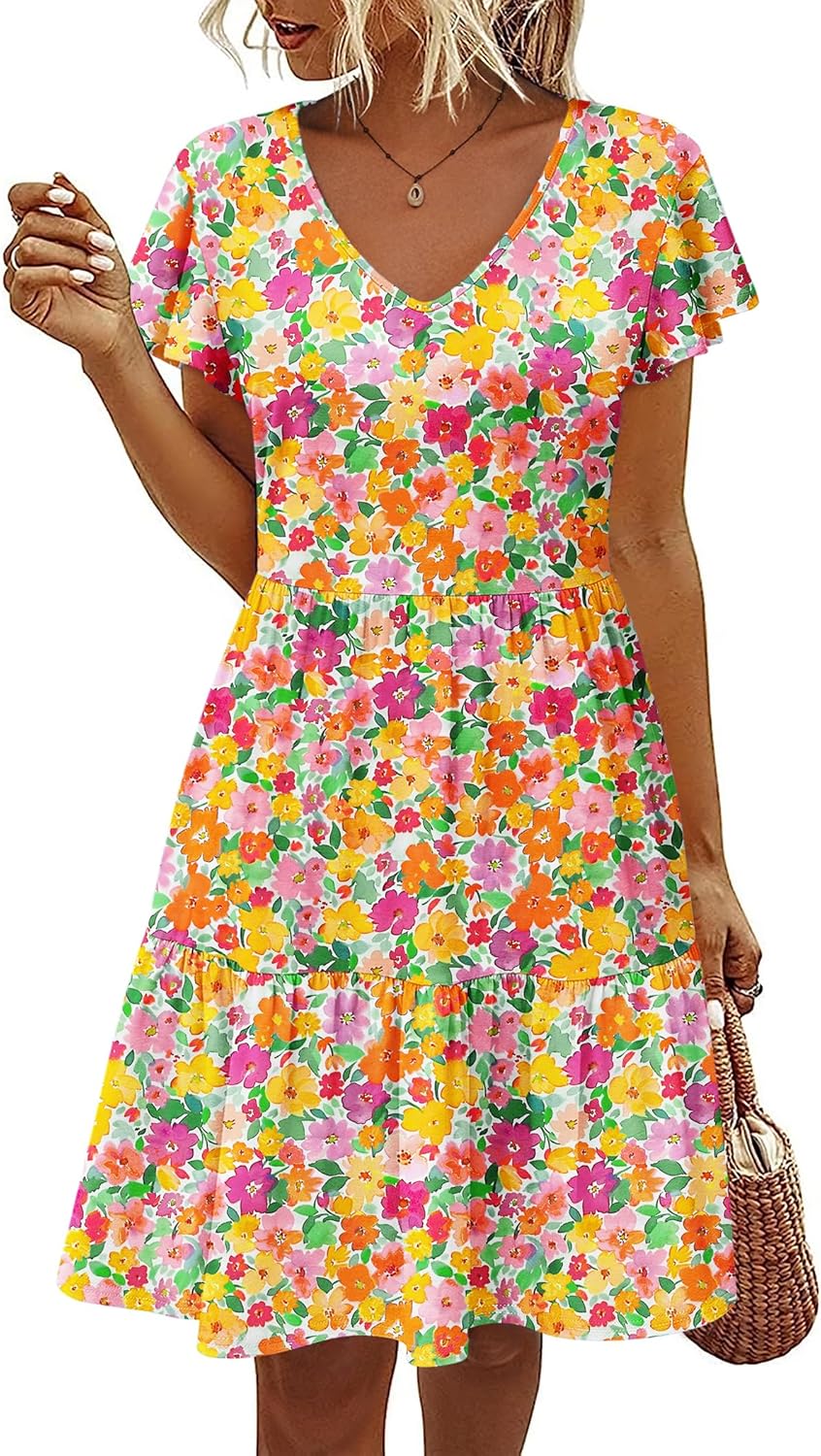 HOTOUCH Women's Casual Summer Dress with Pockets and Ruffles