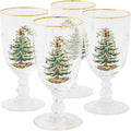 Spode Christmas Tree Set of 4 Pedestal Goblets 16 oz - Festive Gold