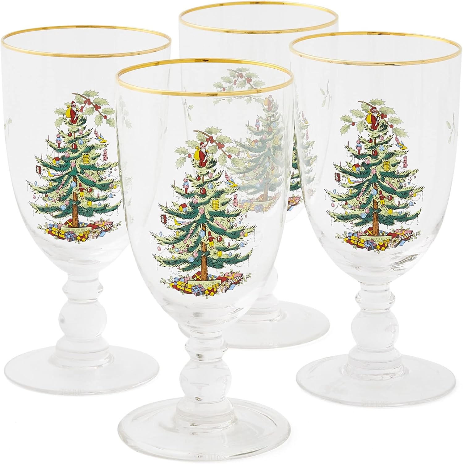 Spode Christmas Tree Goblet Set of 4 for Holiday Cheer