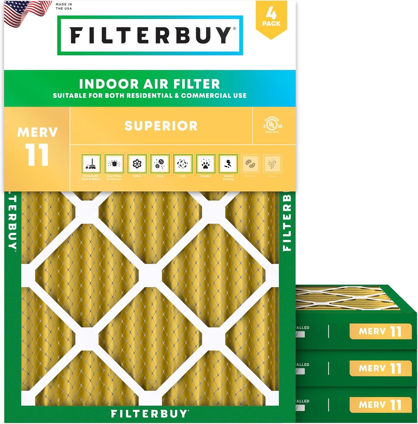 Filterbuy 24x30x2 Air Filter MERV 11 for Pet and Allergy Defense
