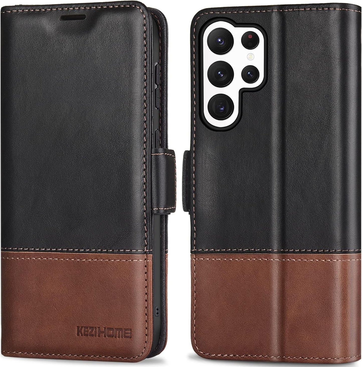 KEZiHOME Galaxy S23 Ultra Case - Genuine Leather Wallet Cover