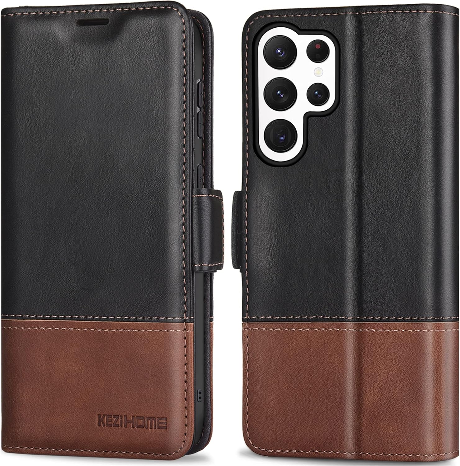 KEZiHOME Galaxy S23 Ultra Case - Genuine Leather Wallet Cover