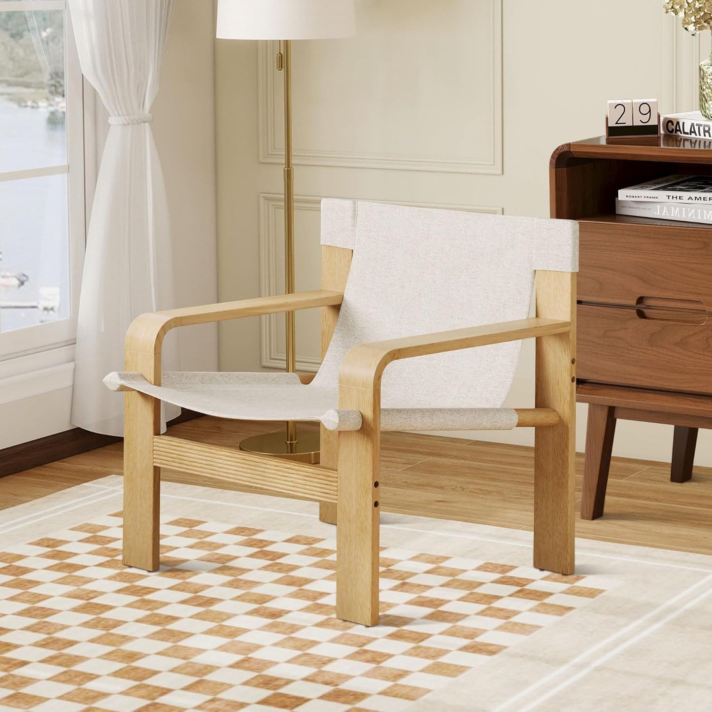 Modern White Accent Chair with Wide Armrest - Detachable & Washable - Solid Wood Frame - FAVSH