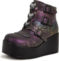 Women Platform Chunky Ankle Boots - PU Wedge Zipper Booties
