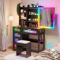 HNEBC Vanity Desk with Sliding Mirror and LED Lights for Makeup