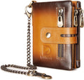 Genuine Leather Mens Wallet with Chain for Bikers and Travelers