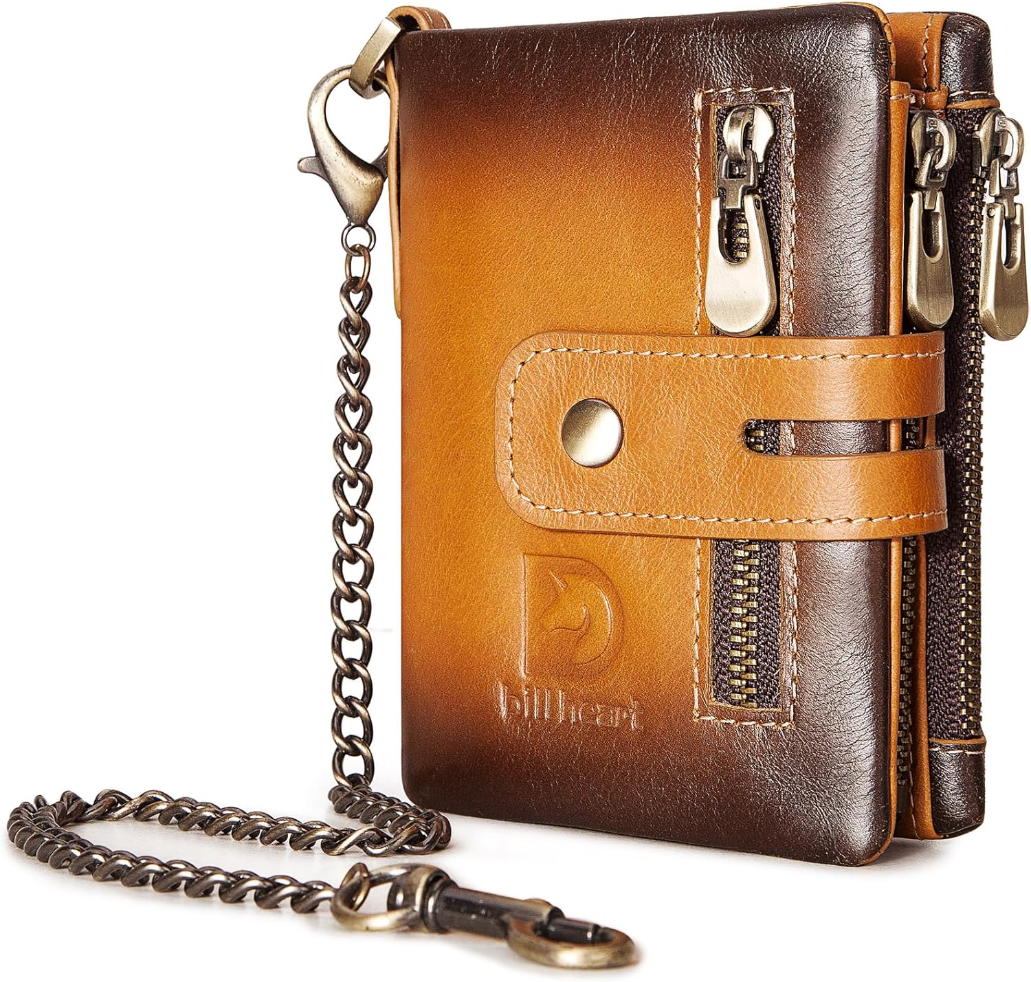 Genuine Leather Mens Wallet with Chain for Bikers and Travelers
