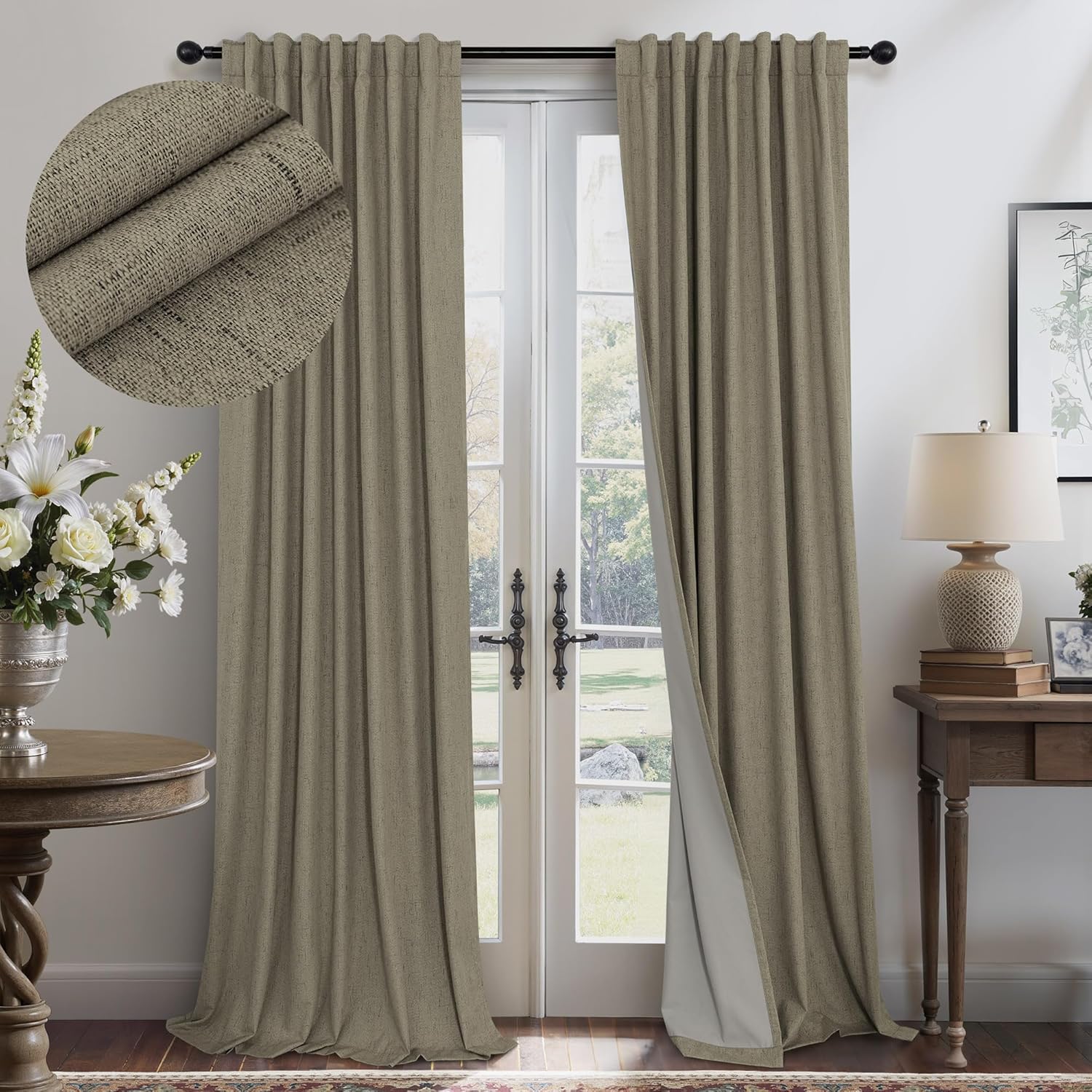 Dark Taupe Blackout Curtains for Sliding Doors - 96 Inch Panels