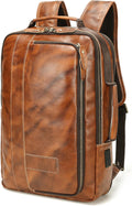 Vegetable Tanned Leather Backpack for Men - Expandable 15.6in Fit