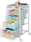 Rolling Utility Cart with 4 Drawers - Lockable Wheels & DIY Divider