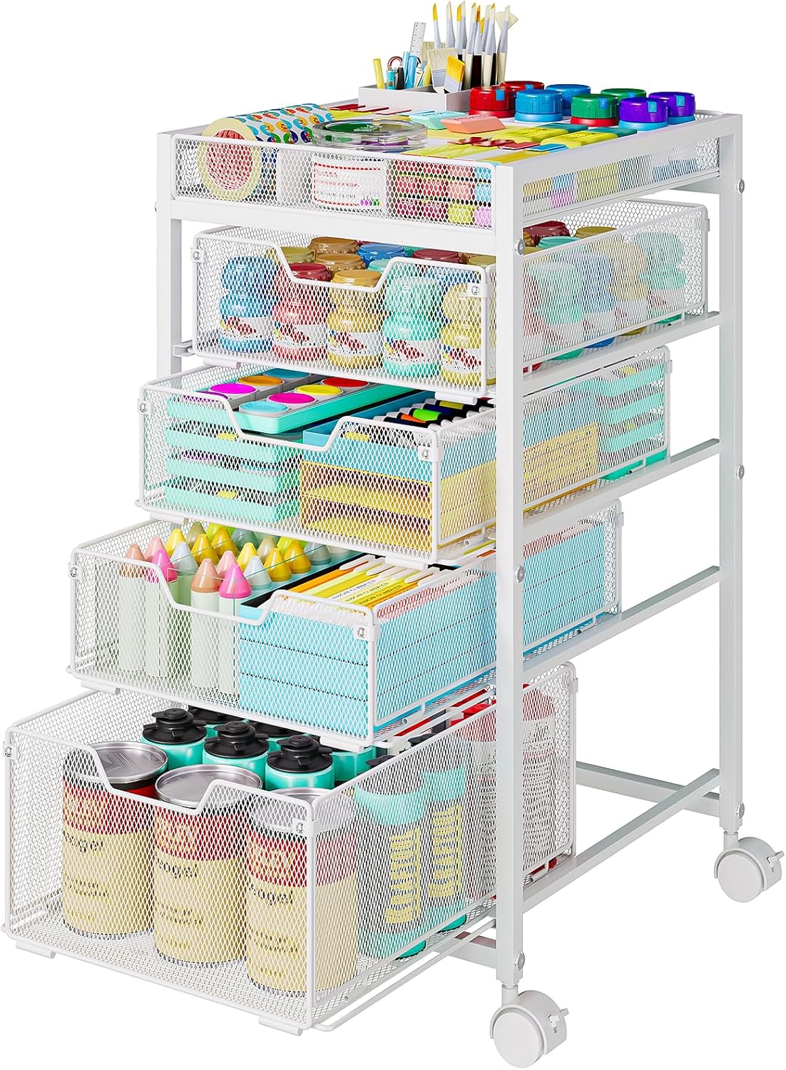 Rolling Utility Cart with 4 Drawers for Art Supplies Storage