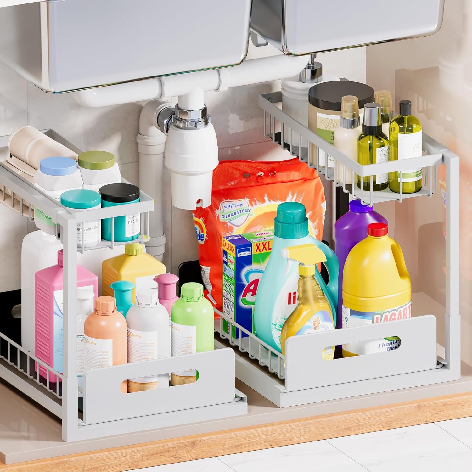 VUSIGN 2 Pack Under Sink Organizer for Bathroom and Kitchen